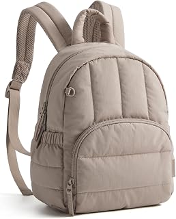BAGSMART Mini Puffer Backpack for Women - Lightweight Quilted Water-Resistant Small Purse, Cute Casual Daypack Bookbag Brown