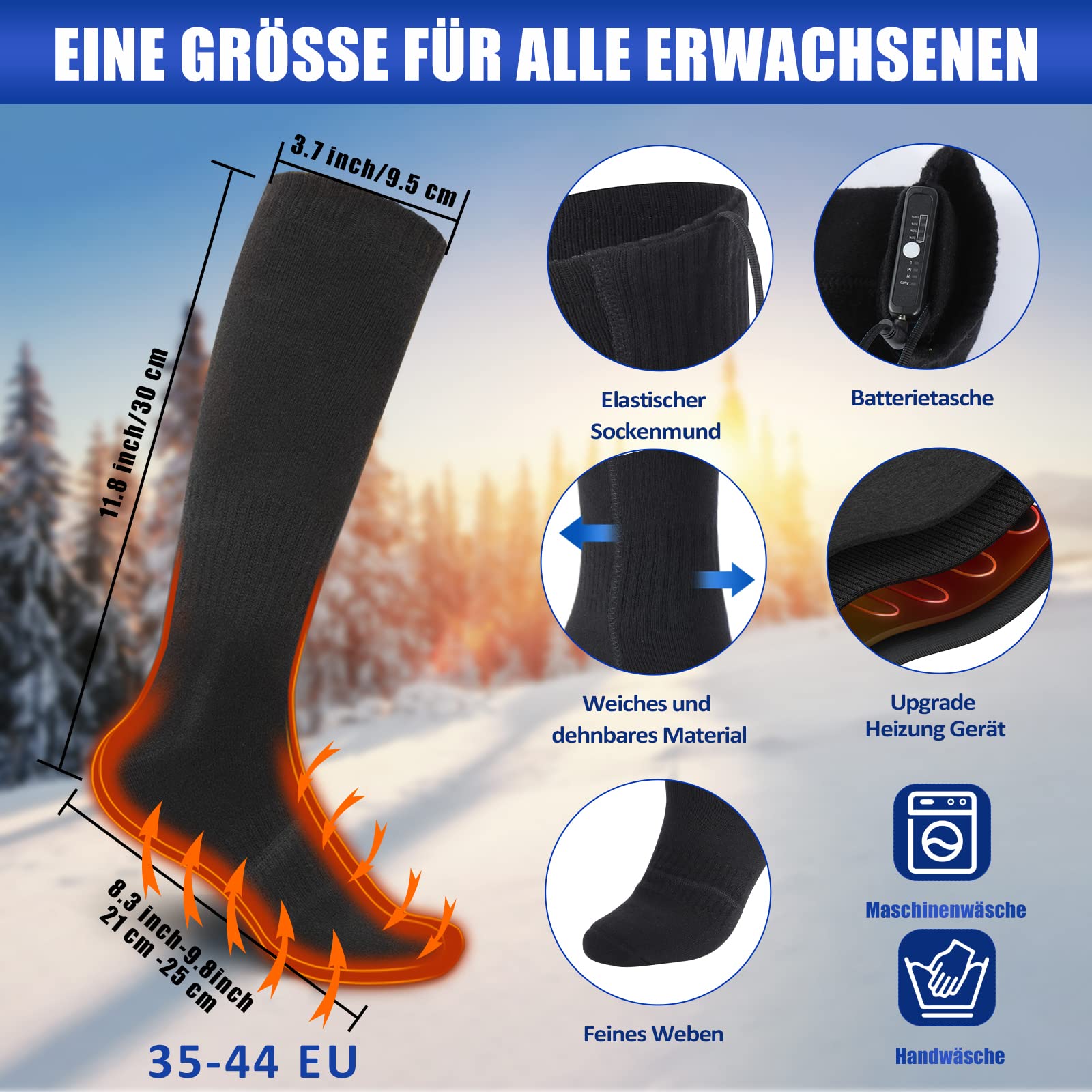 Chaussette Chauffante,Onftrym 5000mAh Chaussettes Chauffantes Rechargeables Températures