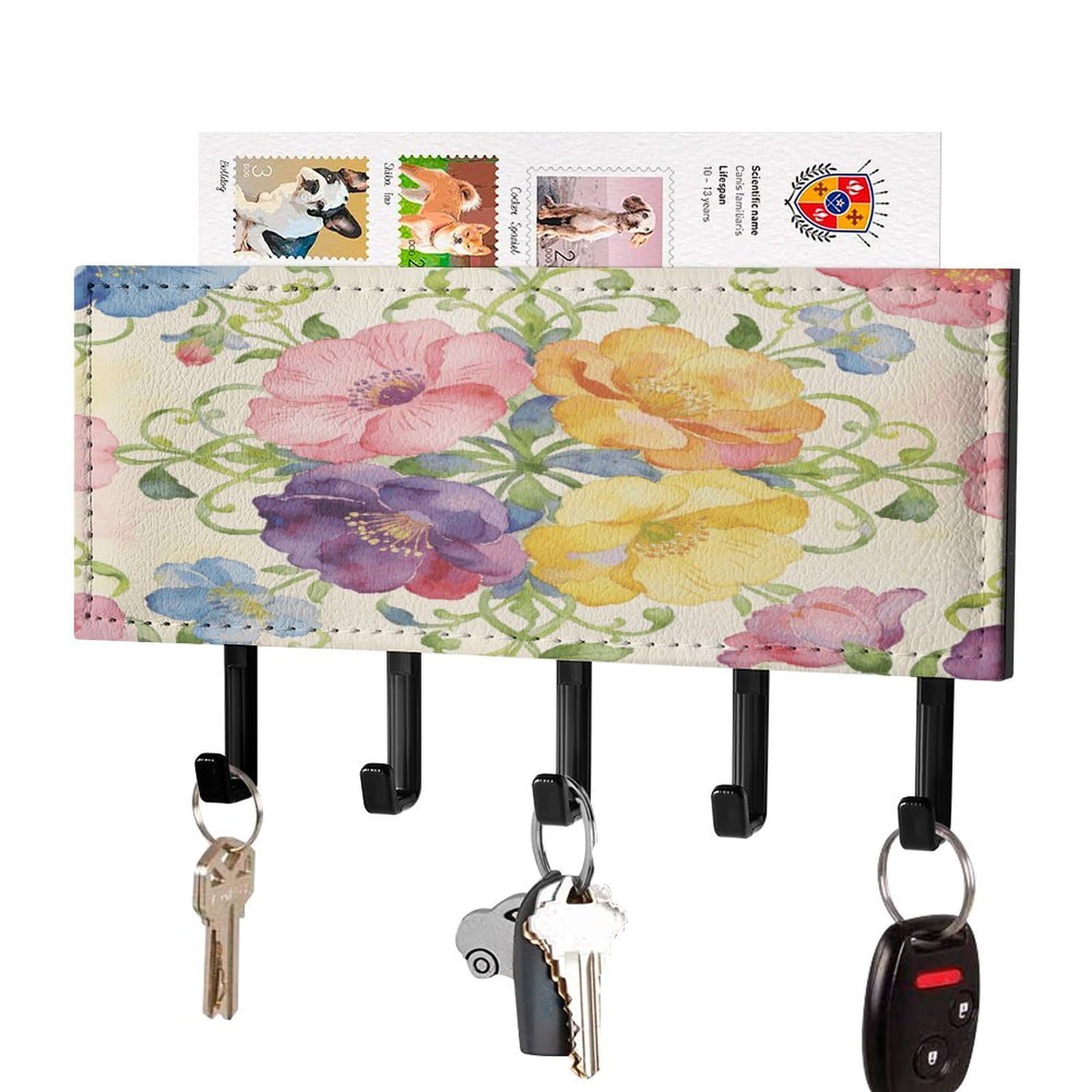Guarda llaves de pared para el pasillo con organizador de correo floral