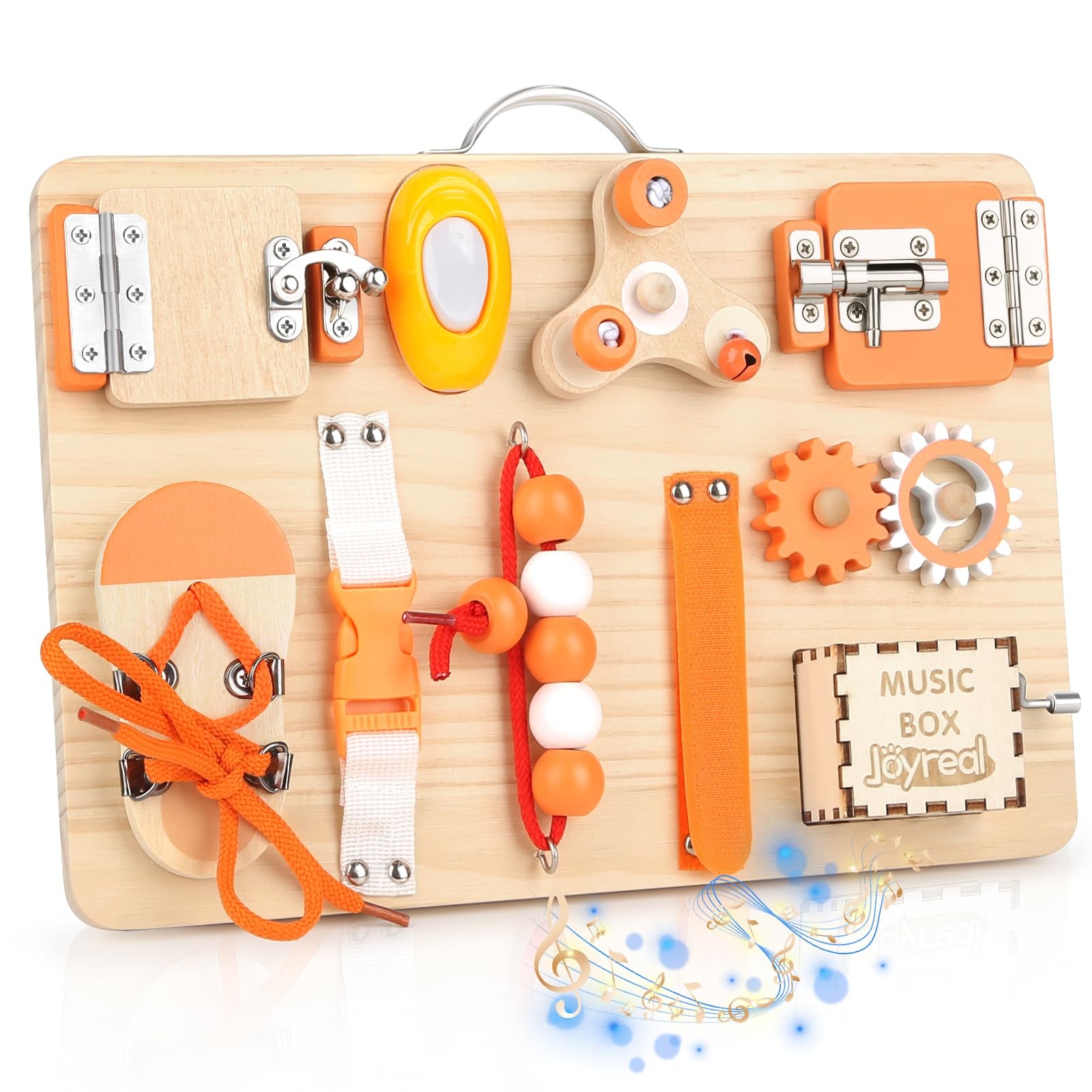 Joyreal Wooden Busy Board for Toddlers - Montessori Sensory Activity Board for Fine Motor Skills, Educational Travel Sensory Toys for Children Toddlers & Kids