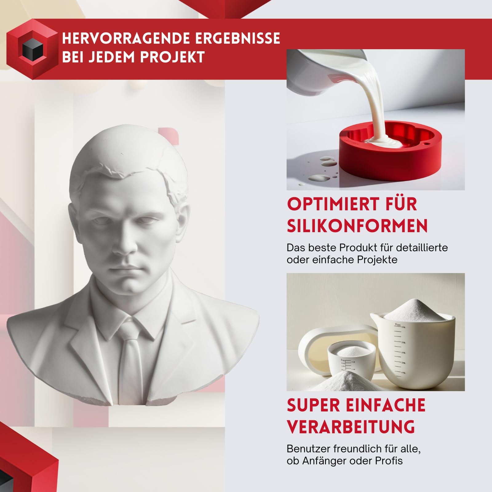 TFC Xyrarock Gietpoeder, 25 kg, hoogwit en gedetailleerd, gips voor figuren, modellen en kunstobjecten, perfect voor siliconen vormen