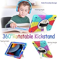 Vista 5 de BMOUO Funda para iPad de 9ª/8ª/7ª generación de 10.2", correa de mano giratoria a prueba de golpes para iPad de 9ª/8ª/7ª generación con soporte