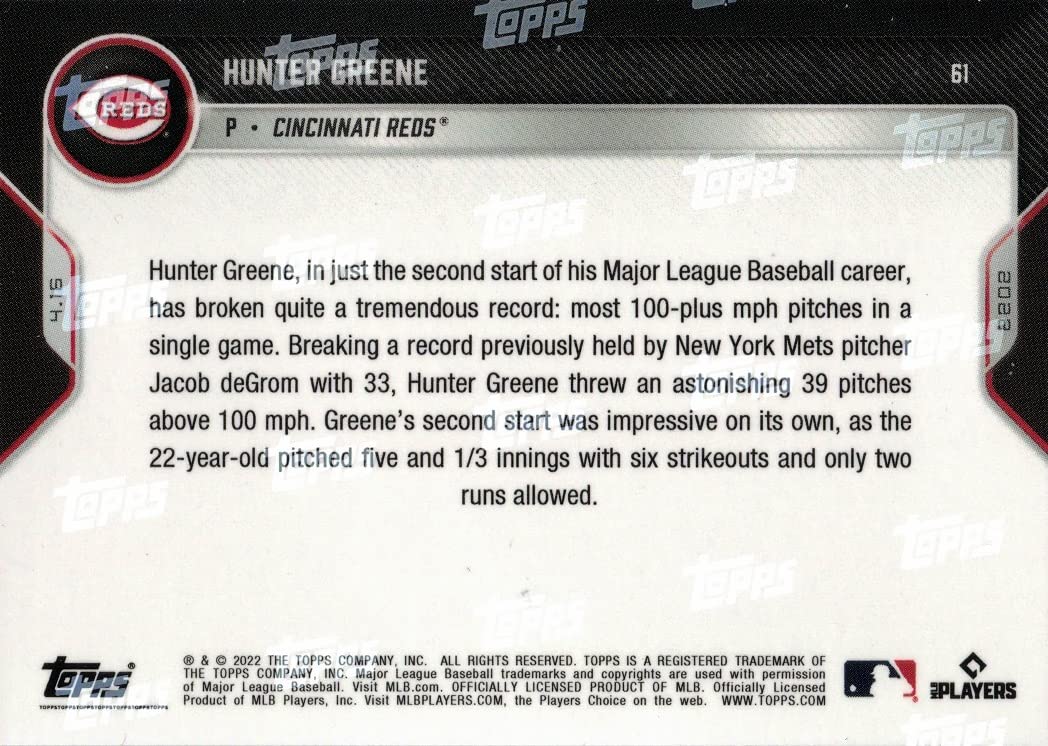Amazon.com: 2022 Topps Now Baseball #61 Hunter Greene Rookie