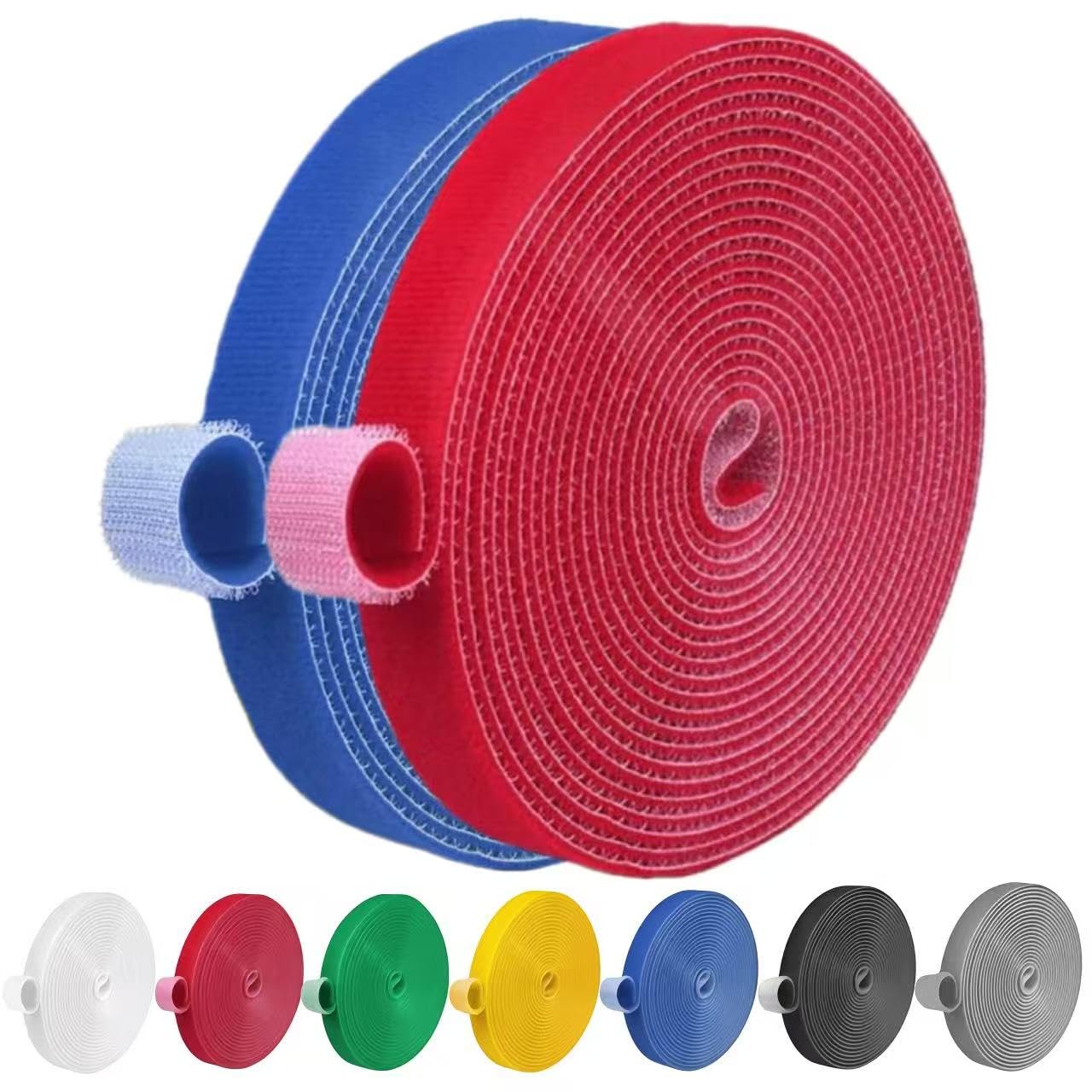 IFNOW 32FT Reusable Fastening Tape Cable Ties Double-Sided Hook-and-Loop Cable Management Tape Strength and Durability 0.4''/Width (2, Red and Blue)