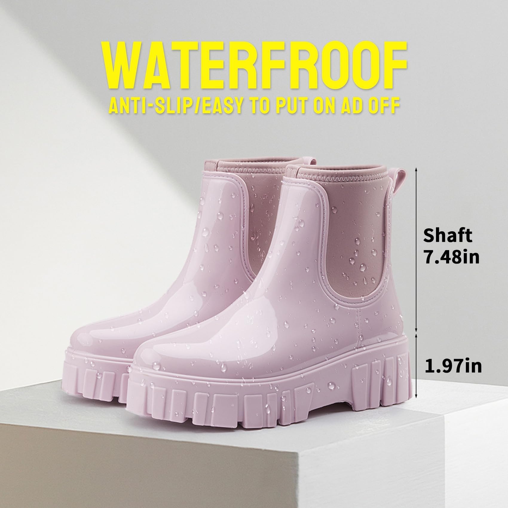 CLYCTIP Botas de lluvia para mujer, botas cortas Chelsea impermeables, botas de lluvia para mujer, botas Wellington, tallas 3-8