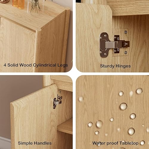 Miniatura 4 de CHUWELL Armario aparador  Armario de almacenamiento de buffet de mediados de siglo de 59 pulgadas con 4 puertas, estantes ajustables y 4 patas