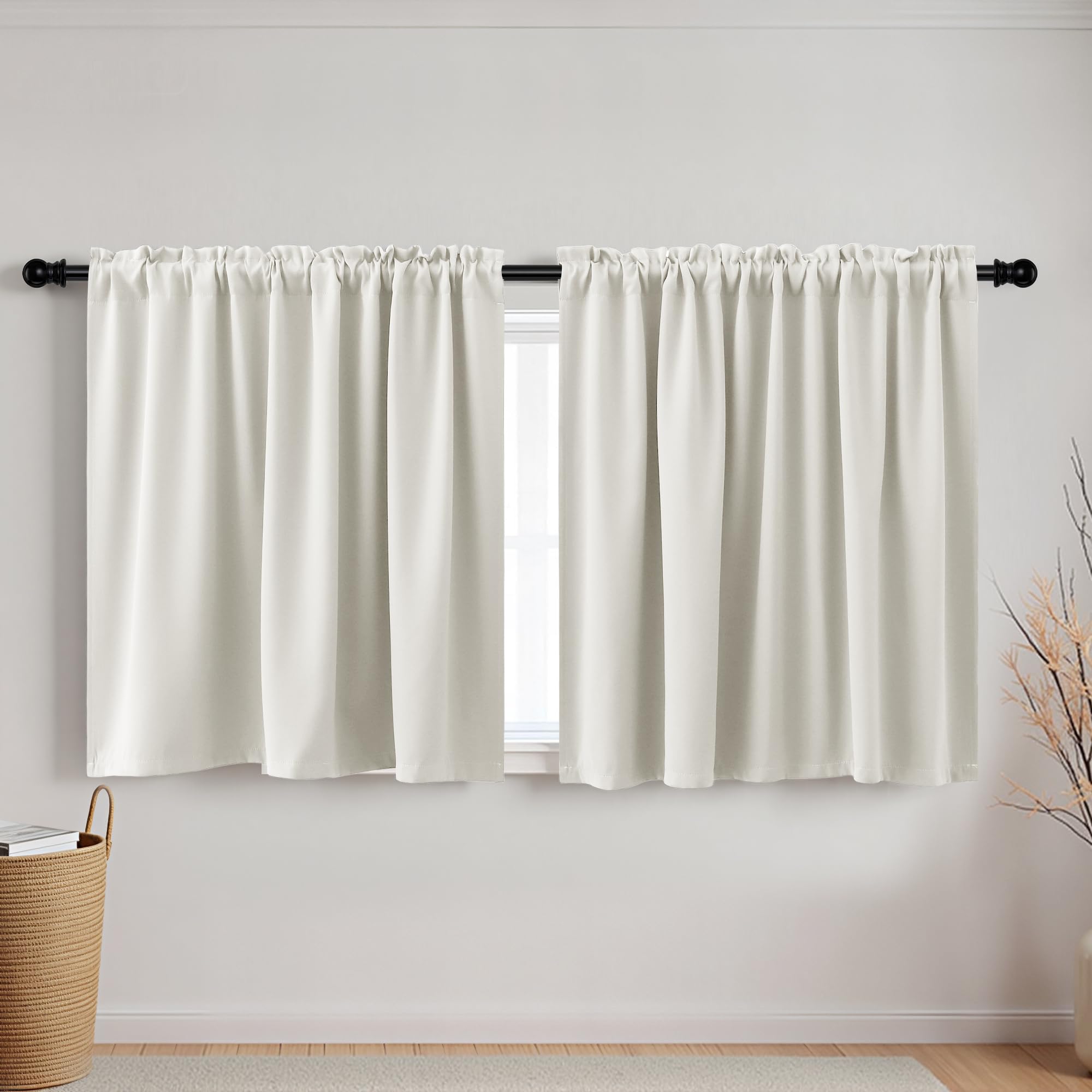 KOUFALL Beige Short Curtains for Bedroom 2 Panels Set Blackout Curtains for Bathroom RV Camper Kitchen Small Windows Width 52x24 Inch Length