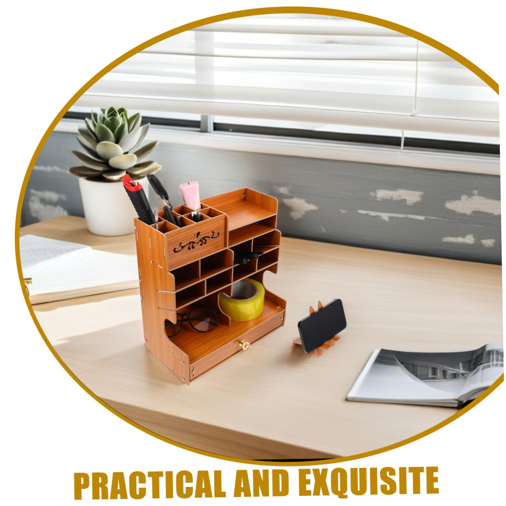 Organizer Penne in Legno con Base Stabile Grande Capacità e Scomparti Multipli per Cancelleria Porta Penne da Scrivania Elegante e Funzionale per Ufficio