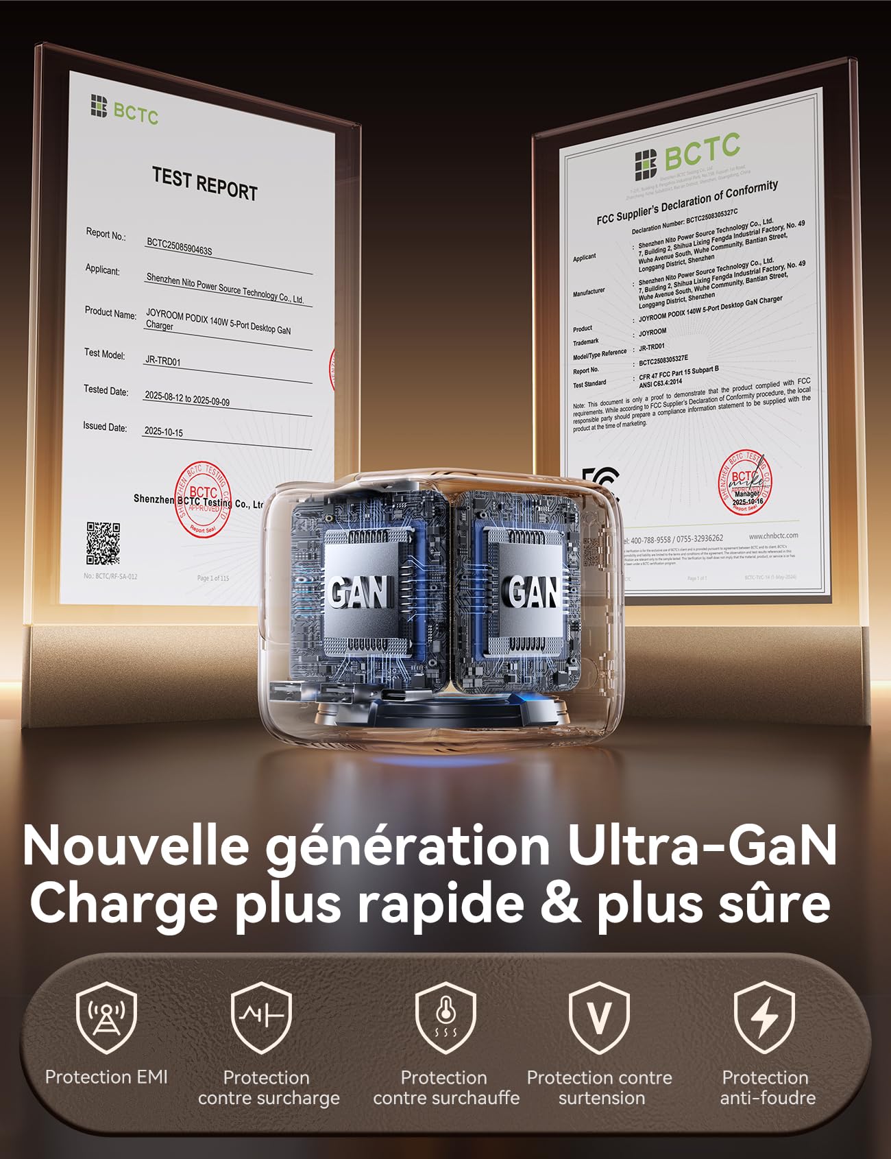 JOYROOM PODIX 5‑in‑1 Station de Recharge 140W GaN, Double Câble Rétractable 100W, Écran Intelligent 1,54", Design Rotatif 180°, Compatibilité Universelle MacBook iPhone Samsung Huawei, Bureau & Maison
