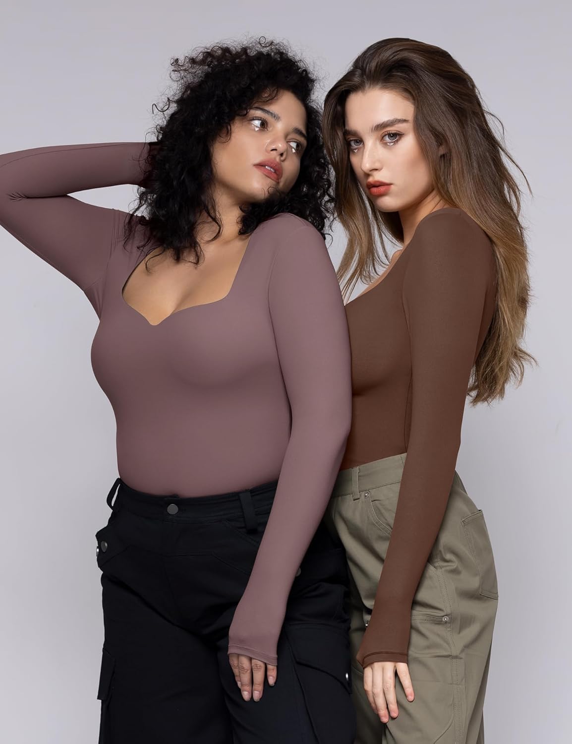 PUMIEY Women's Long Sleeve T Shirts Sweetheart Neck - Slim Fit Going Out Tops Sexy Basic Tee Smoke Cloud Pro Collection - Image 6