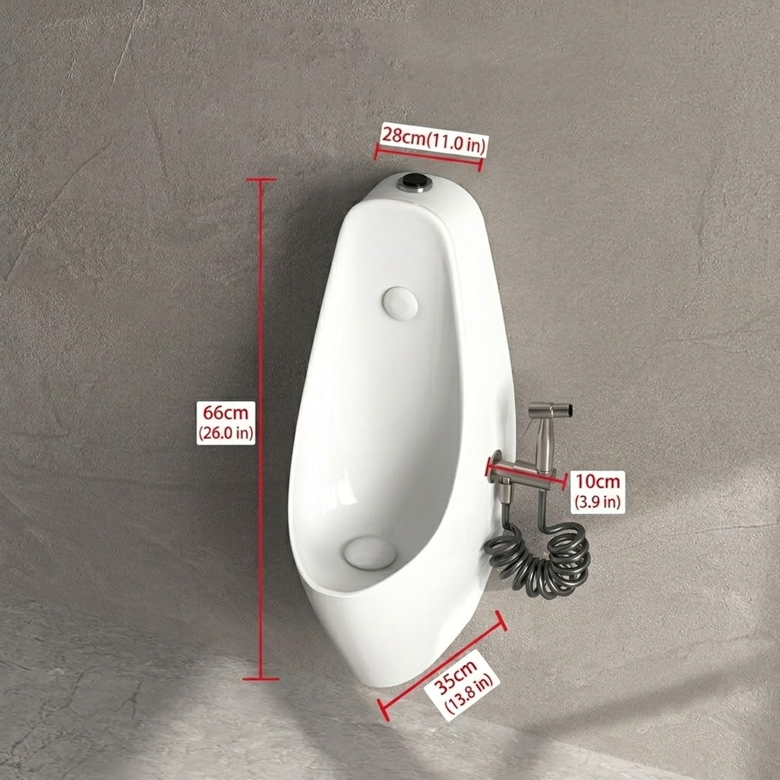 Keramik Wandmontiertes Urinal für Männer, Automatischer Sensor-Spülung Urinal mit Sprühdüse zur Reinigung, Platzsparende für Modernes Badezimmer, Gewerbe | Built-in sensor