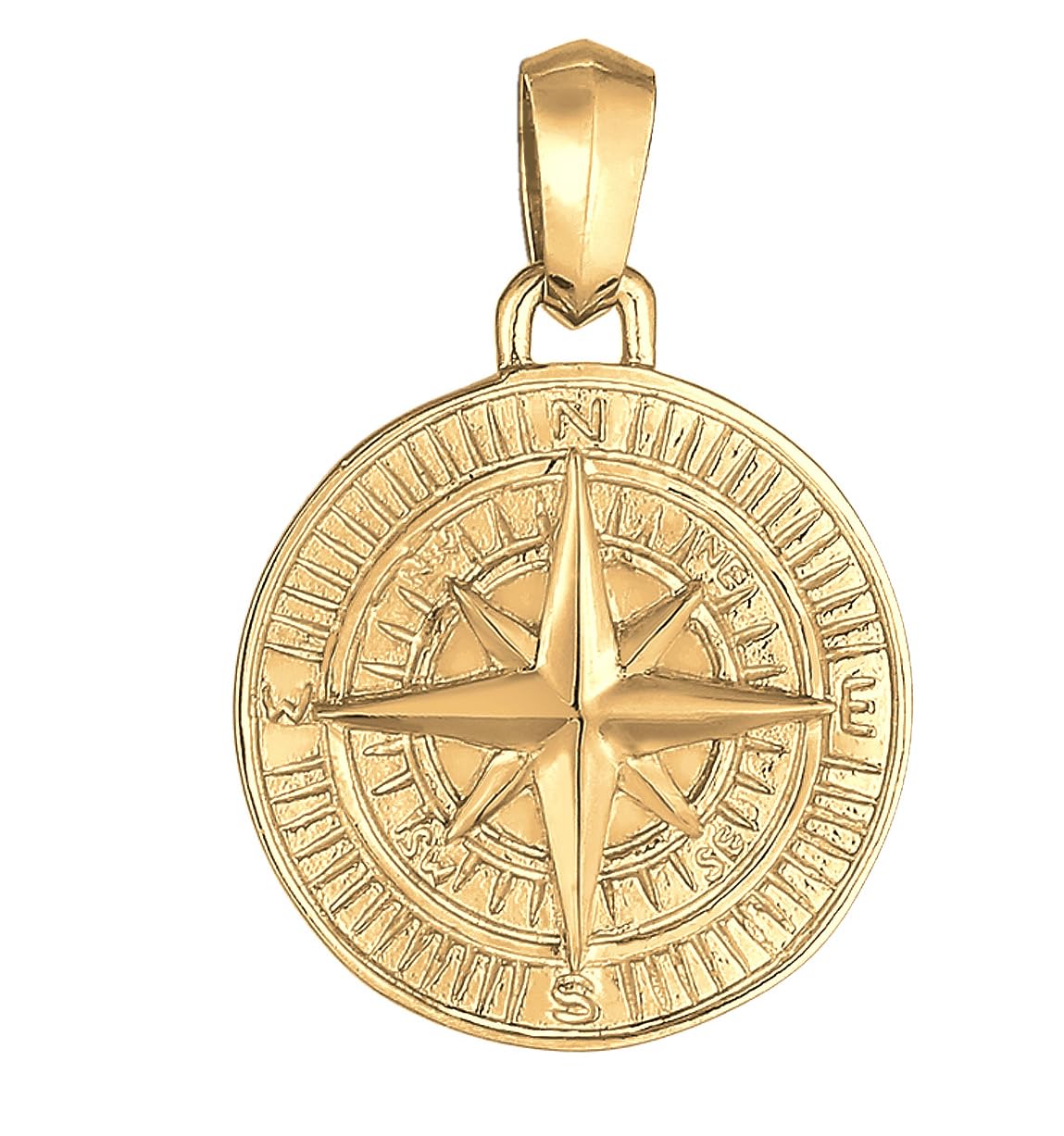 Kuzzoi Colgante de plata (30 mm) brújula para cadenas de plata de ley 925 chapada en oro, collar marítimo, accesorio con diseño de rosa de los vientos para hombres, Plata de ley