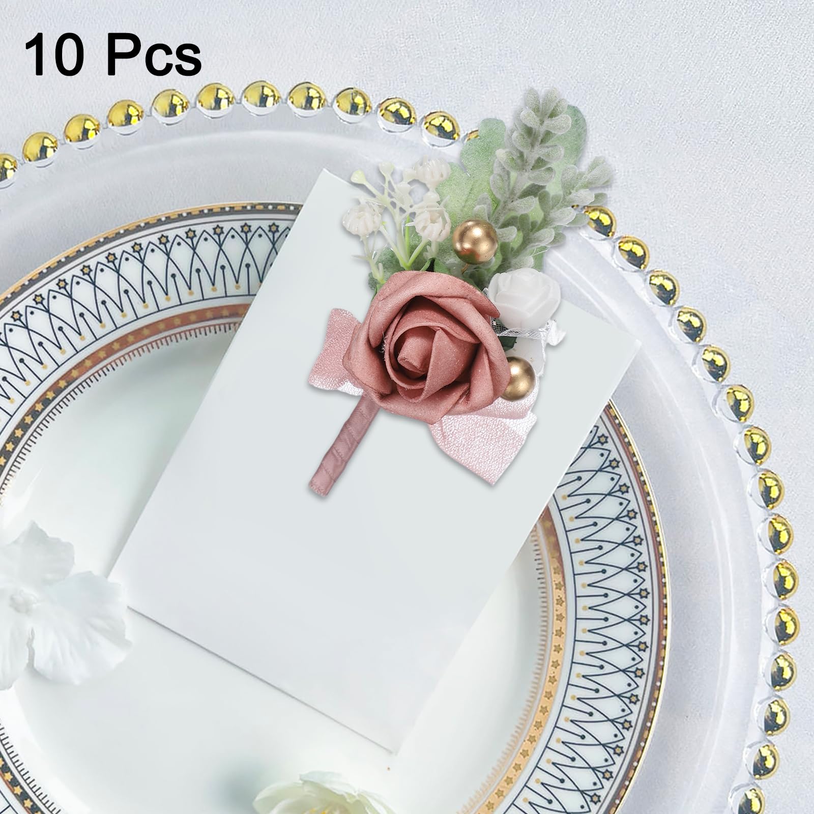 QUARKZMAN 10Stück Champagner Für Herren Mit Boutonnières Nadeln Schaumrose | Künstliche Blumen Buttonholes Ansteckblumen, Für Hochzeit Braut Bräutigam Zeremonie Jubiläum Formelle, Boutonnières