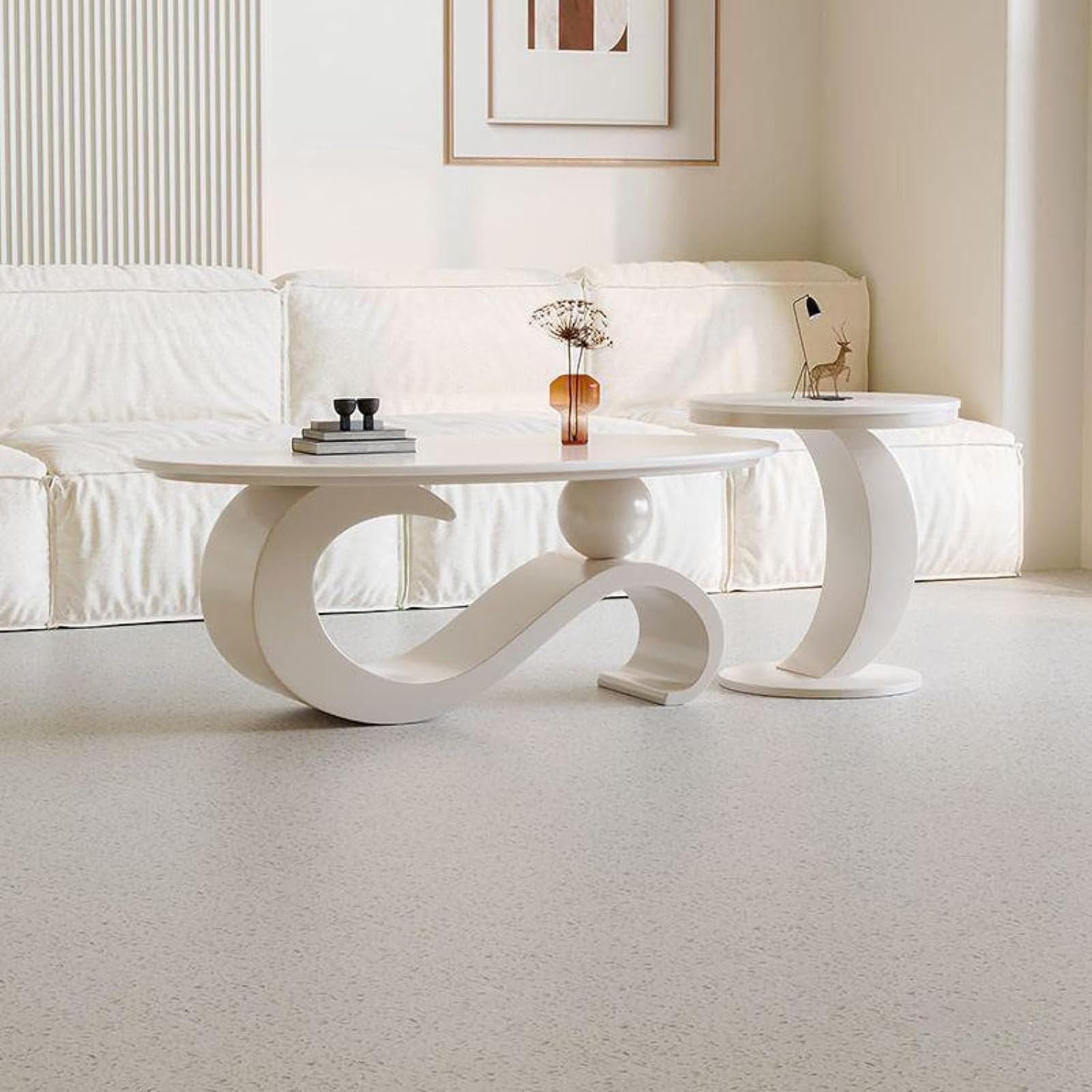 Luksusowy stolik kawowy, owalny marmurowy blat ze złotym metalowym uchwytem, nowoczesny design, elegancki styl, łatwy do czyszczenia, stół środkowy 100 cm do salonu