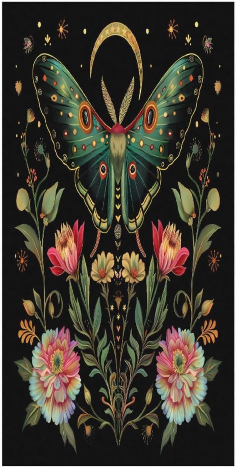 Plant Nature Flower Moth Moon Bath Towel Beach Towels Quick Dry Oversized Bath Blanket Highly Absorbent Towel for Women Men 160x80cm
