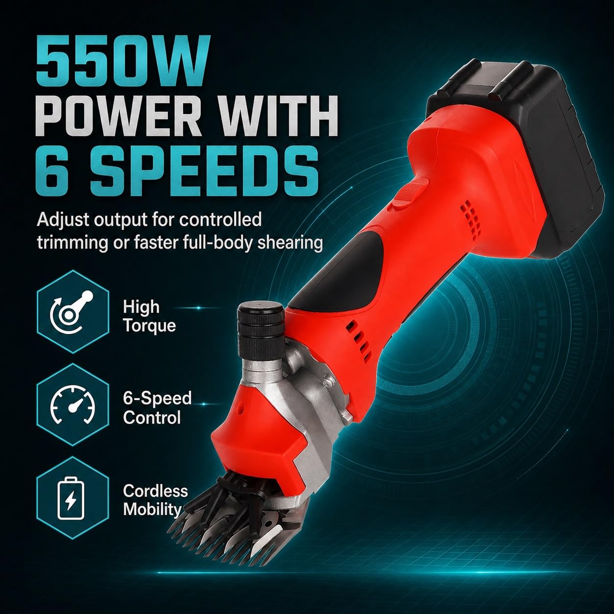 Cesoie for Pecore a Batteria da 550 W con 2 batterie, tosatrice for Lana a 6 velocità