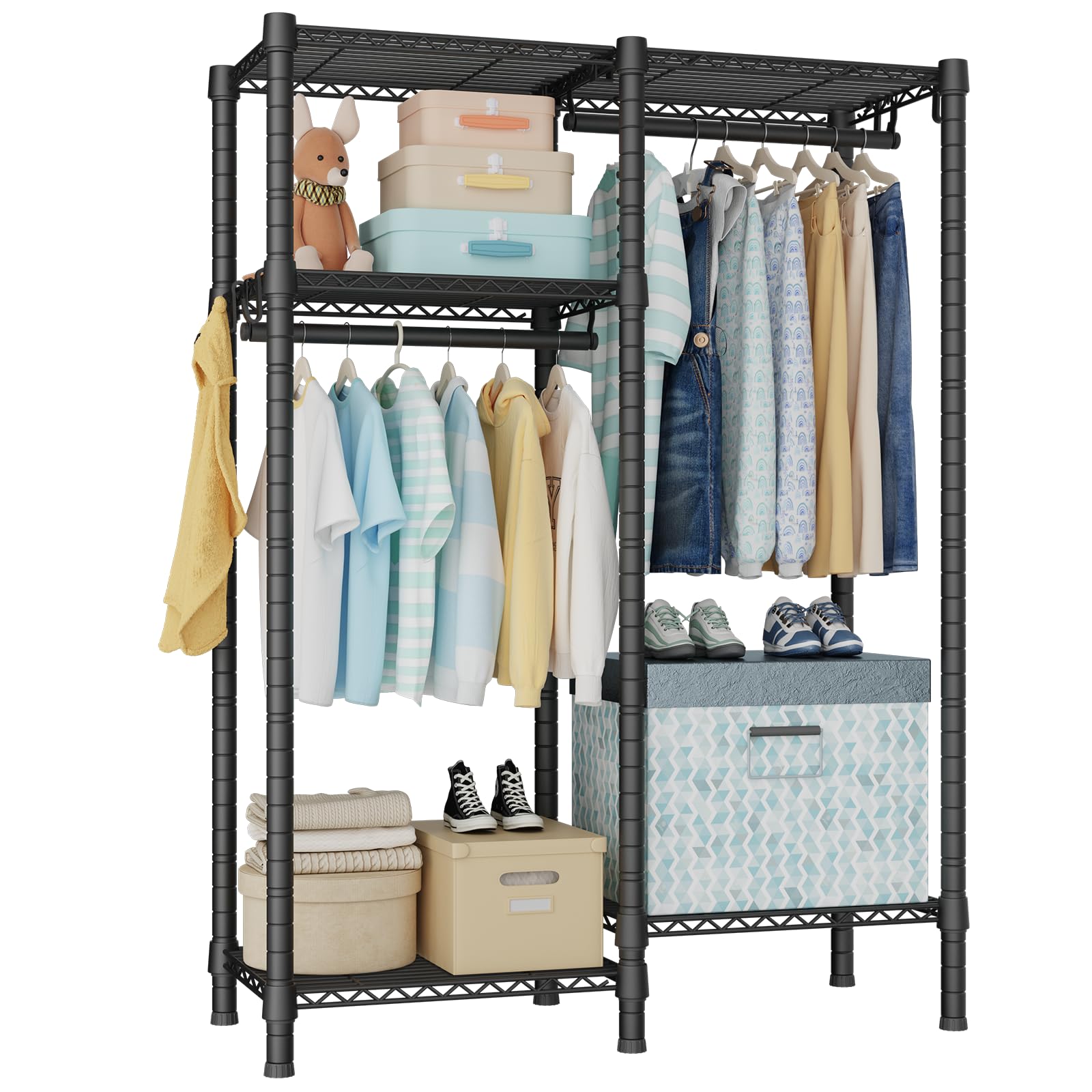 Ulif F1 Garment Rack for Kids Baby Students and Childrens Room 4 Tiers Freestanding and Portable Heavy Duty