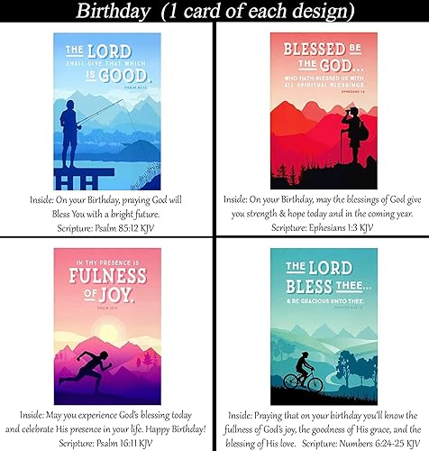 Miniatura 9 de Tarjetas de cumpleaños, sin diseños repetidos, 32 tarjetas y diseños, surtido de tarjetas de felicitación cristianas/religiosas #1 ~ Escritura en
