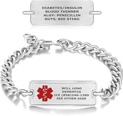 Divoti Custom-Engraved Stainless Steel Self-Irremovable Medical ID Bracelet with Safety Clasp, Custom 8-Line Dual-Sided Engraved ID 5.5" - 9" - Color/Size