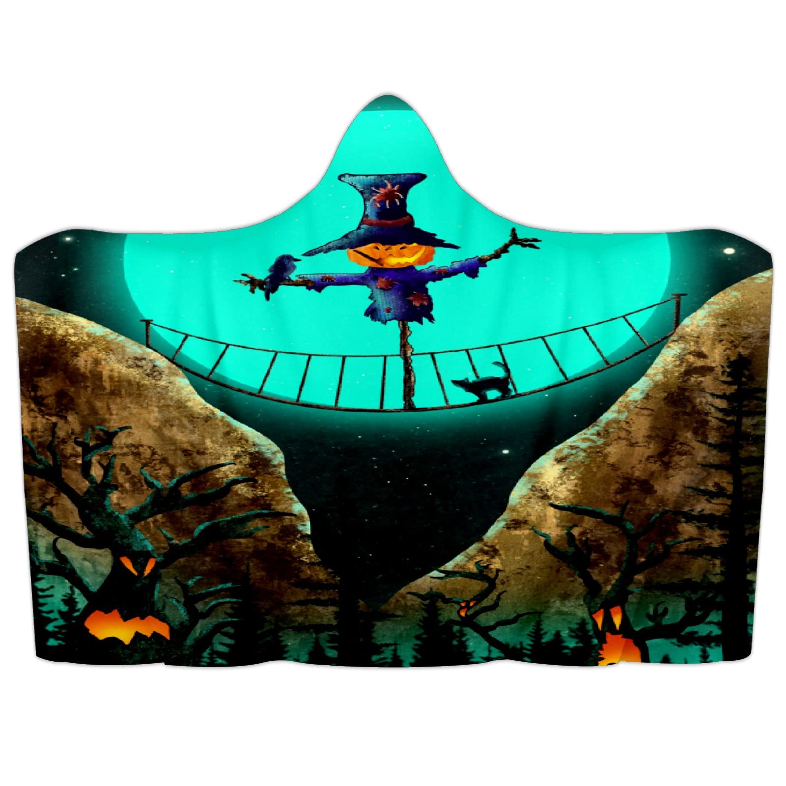 Koc z kapturem do noszenia narzuta koce na kanapę Halloween strach na wróble koc z kapturem dla dzieci nastolatków mężczyzn kobiet (130 cm x 150 cm)