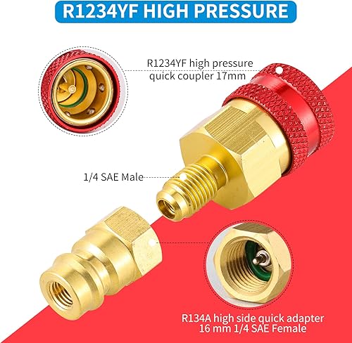 Miniatura 3 de R1234yf Kit de acopladores rápidos, adaptador de acoplador rápido R1234YF a R134A, acoplador rápido de lado alto/bajo, adaptador de manguera de