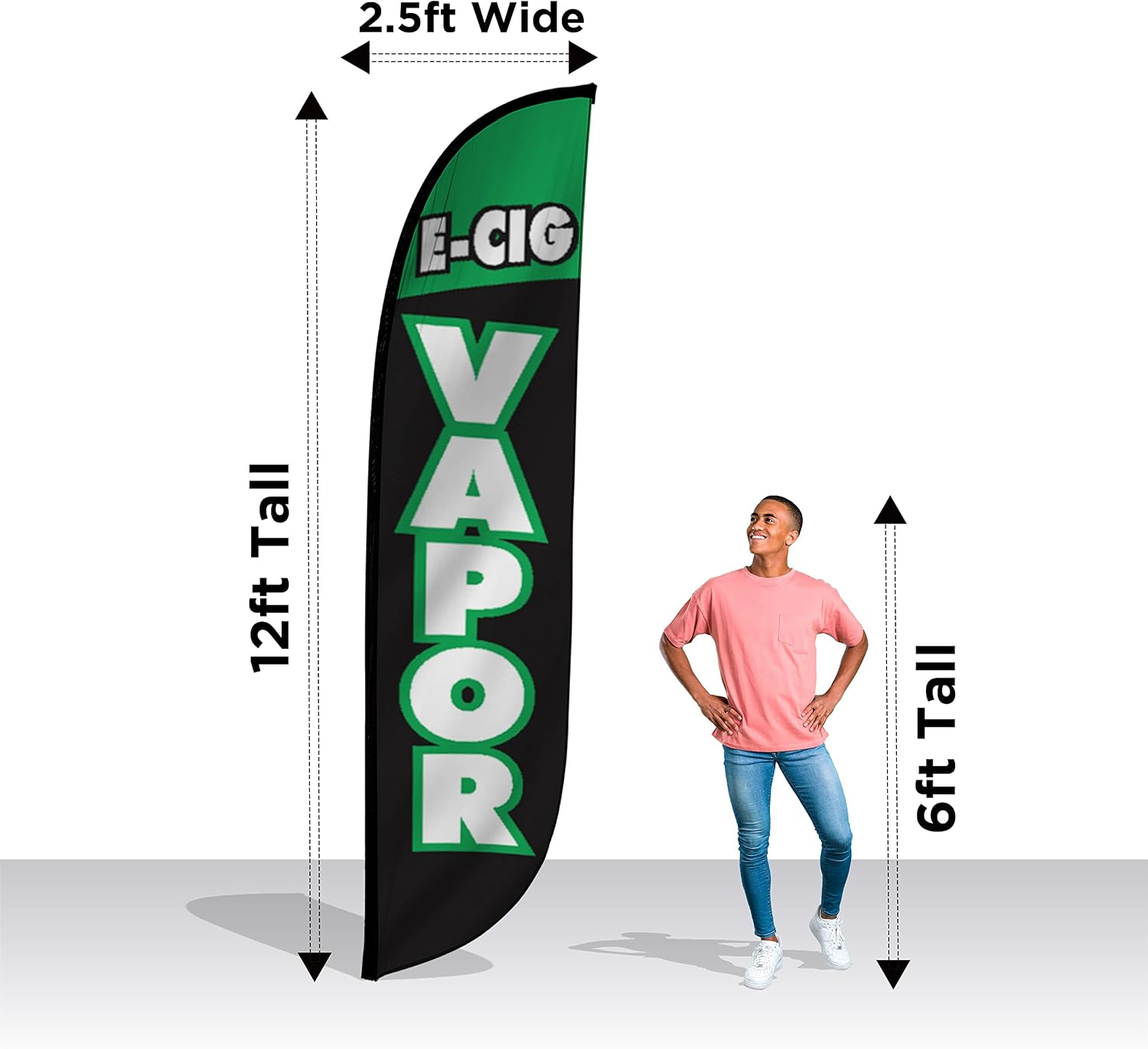 LookOurWay Feather Flag Banner - 12 Feet Tall Advertising Flags for Outside Business and Events Promotion - Swooper Flag Only - Smoke Shop Theme - E-Cig Vapor (10M1200070)