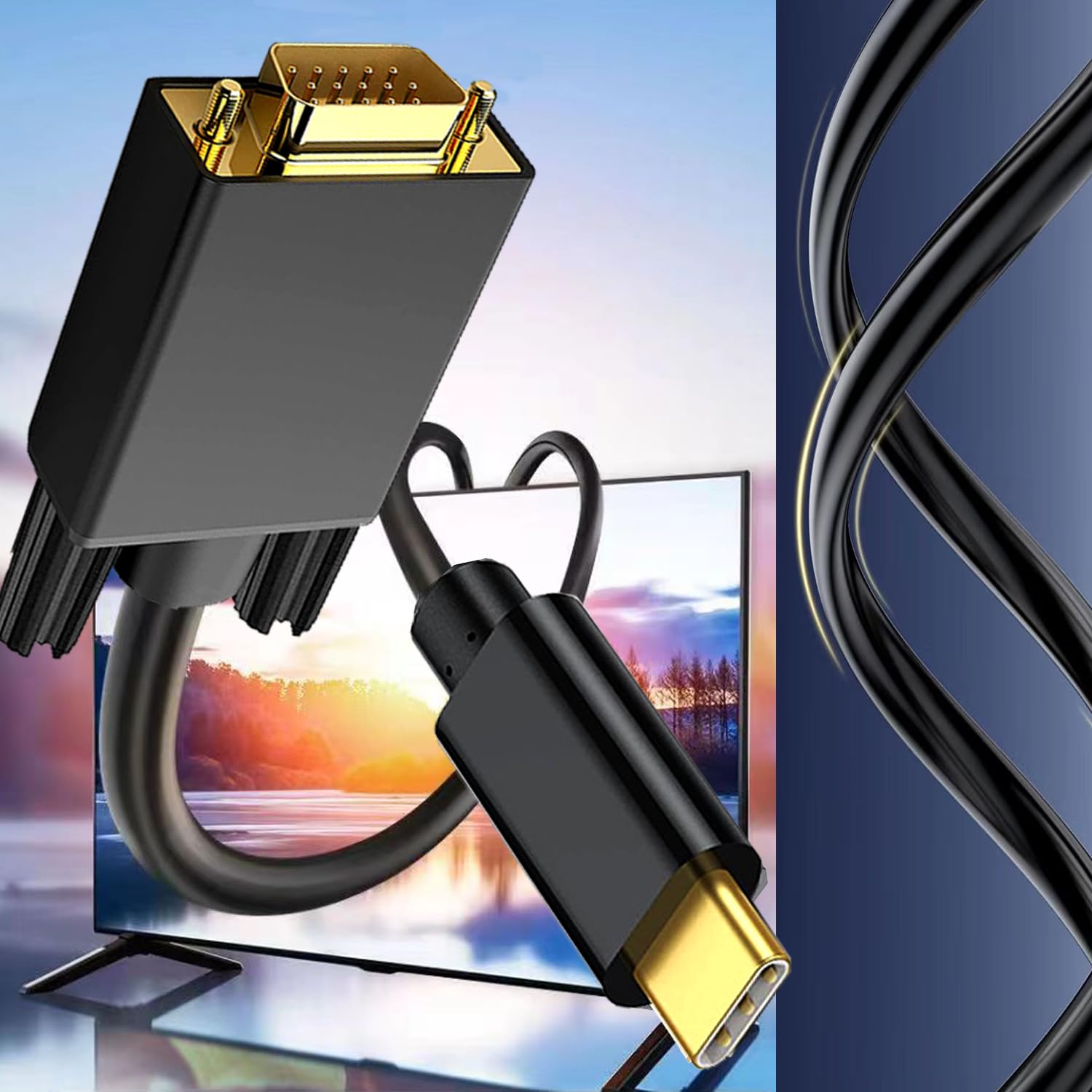 USB C to VGA Cable 15FT [Gold-Plated Plug] 1080P,Type-C to VGA Cord, USB C(SOURCE) Compatible iPhone15-16-17, MacBook Pro/Air, iPad, Mac Mini, Galaxy, XPS,VGA(DISPLAY) Compatible TV,MONITOR,PROJECTOR