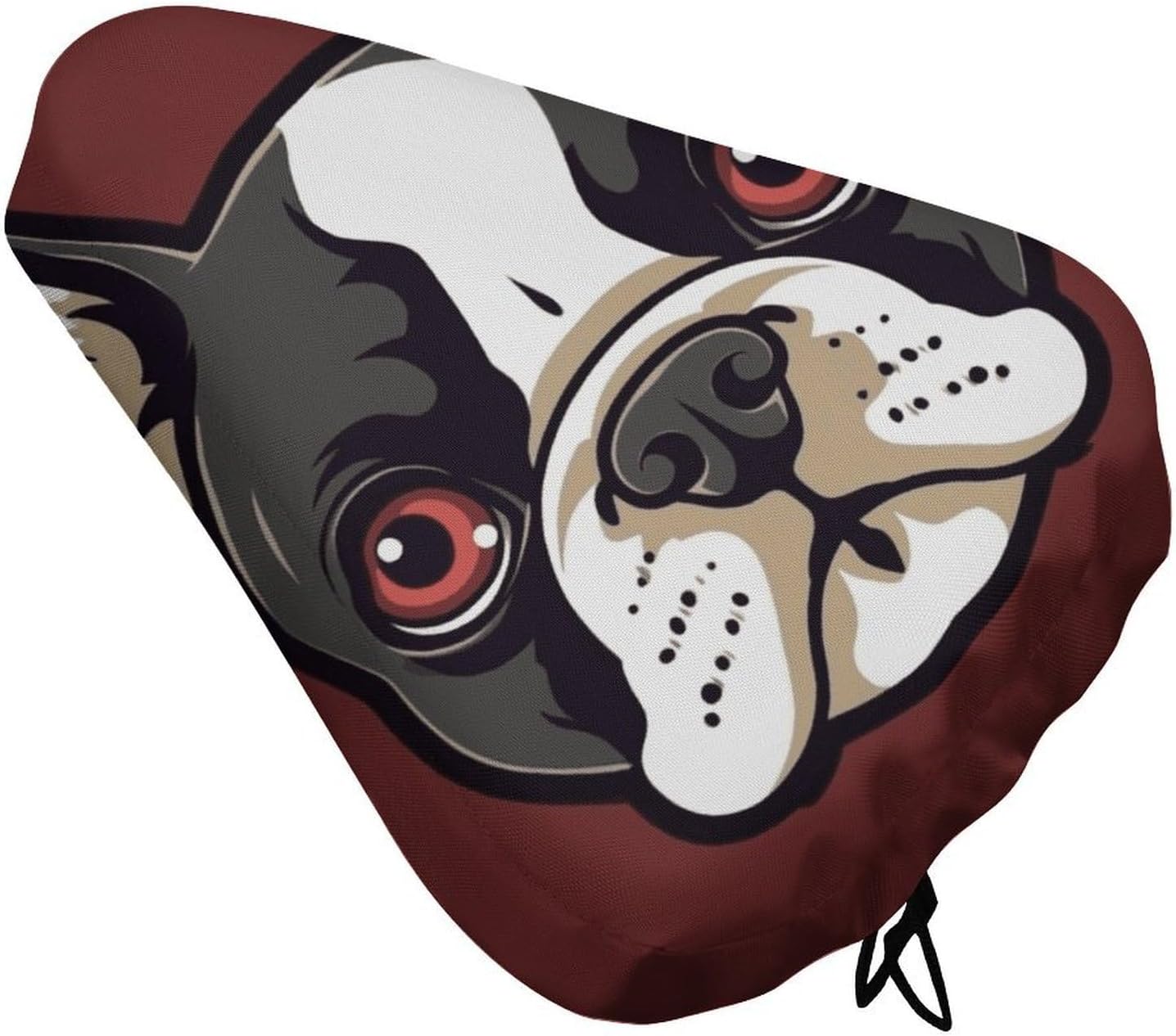 Waterproof Bike Seat Cover with Drawstring -Cartoon Boston Terrier Face Universal Exercise Bike Seat Cushion for Men & Women, Comfortable Non-Slip Bicycle Saddle Cover for Road/Mountain Bikes