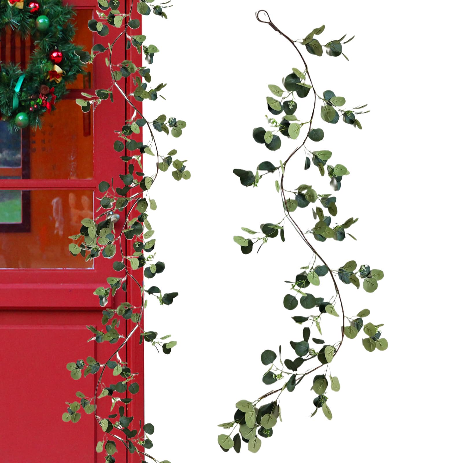 Guirlande d'eucalyptus artificielle de 1.8m avec vigne LED sur pile