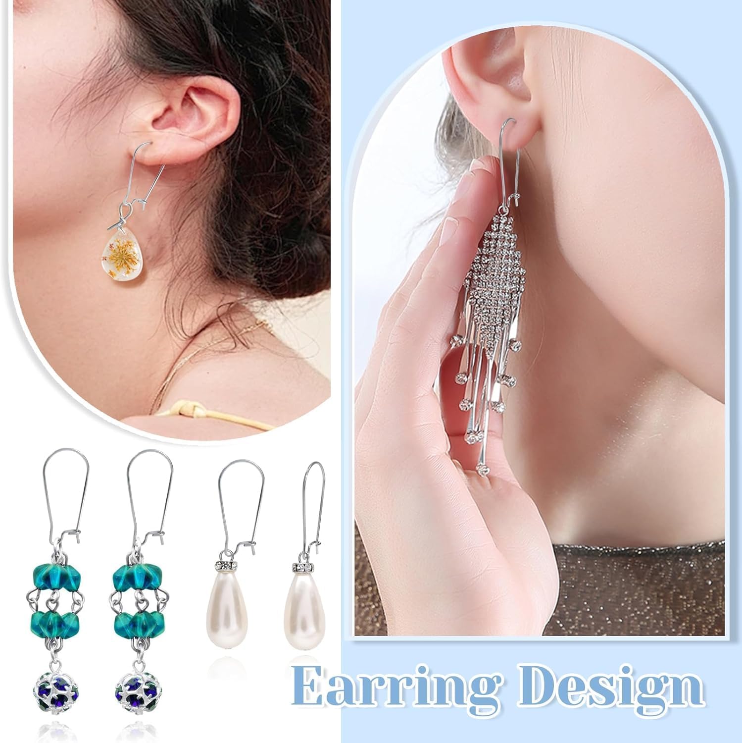 Ear Wire Hooks,300PCS Earring Hooks Dangle Earring Kidney Ear Wires Earring Teardrop Ear Wire for DIY Jewelry Making (300PCS Sliver) - Image 7