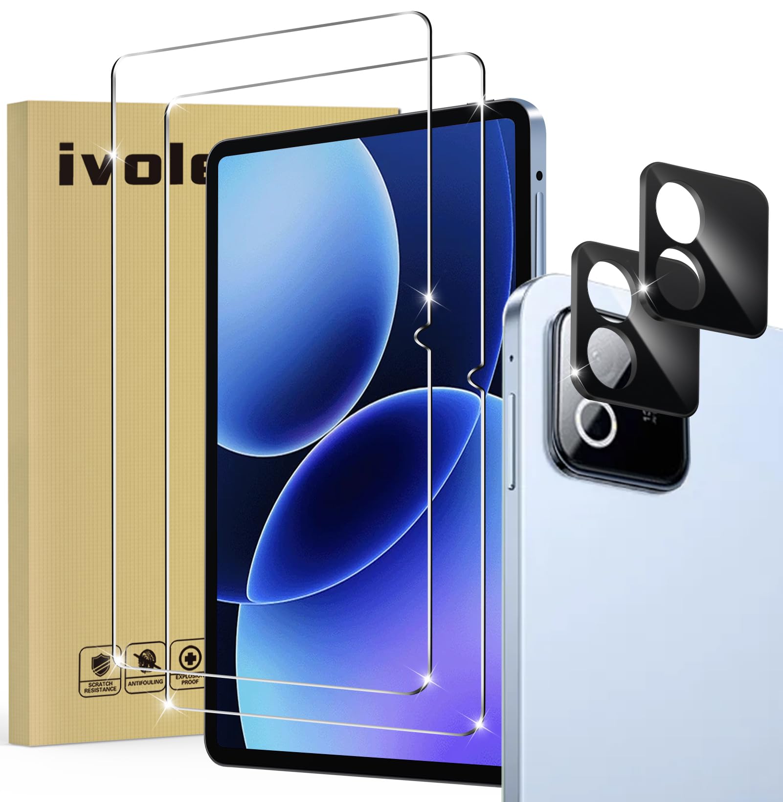 ivoler 2 sztuki folii ochronnej do Xiaomi Pad 8 / Xiaomi Pad 8 Pro, z 2 sztukami szkła ochronnego do aparatu, twardość 9H, szkło pancerne, folia ochronna HD, folia ochronna na wyświetlacz, folia