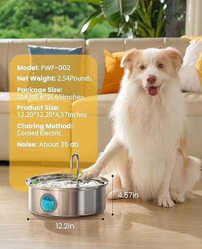 Miniatura 9 de oneisall Fuente de agua para perros, fuente de agua silenciosa para perros, 7 litros230 oz1.8 g, fuente de agua de acero inoxidable para perros con