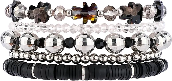 IDEAJOY Bohemian Beaded Bracelets for Women Stackable Glass Beads Stretch Bracelets Boho Multilayered Disco Ball Faceted Crystal Beads Bracelet Set Handmade Trendy Jewelry Gift for Women