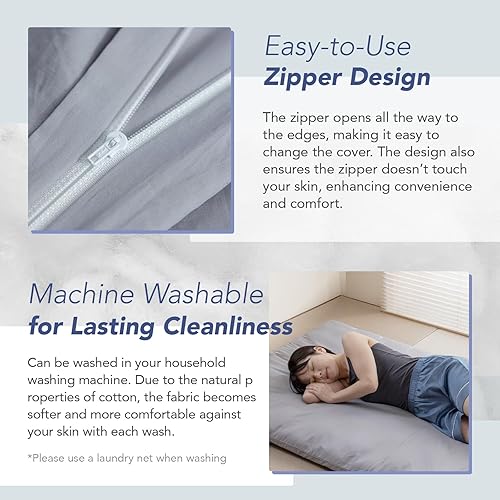 Miniatura 3 de MORIRIN - Funda con cremallera para colchón de futón japonés de piso, 100% algodón, fabricada en Japón, Twin-XL, gris