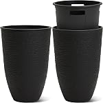 Worth Garden 2-Pack 21" H. White Tall Planters with Inside Pots - 14'' Dia Plastic Large Round Plant Tree Pots - Decorative Imitation Stone Finish for Indoor Outdoor Front Porch Container Patio