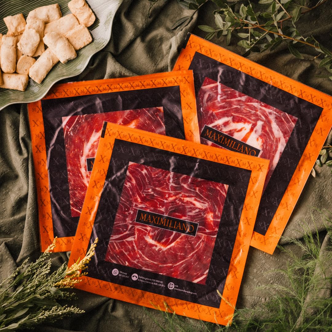 Maximiliano Jabugo - Jamón de Cebo de Campo 100% Ibérico | Estuche 80gr Loncheado a Mano a Cuchillo | Criado en Libertad | Curación Lenta +30 Meses | Certificado