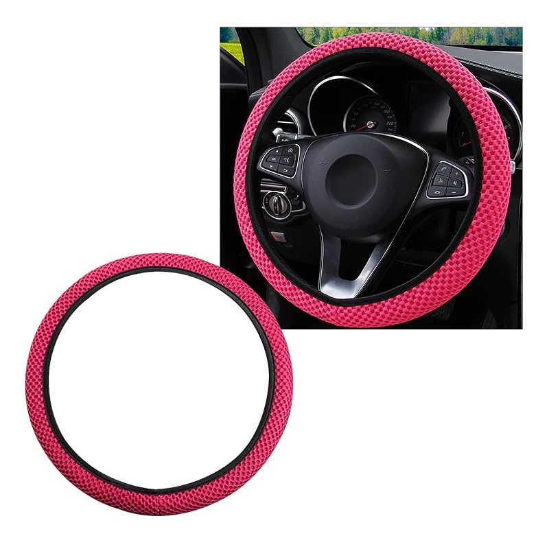 Capa Elástica para Volante Yourkar em Poliéster com Tecido Ice-Silk Vermelho-rosado para Volantes de 36,8 a 38,1 cm