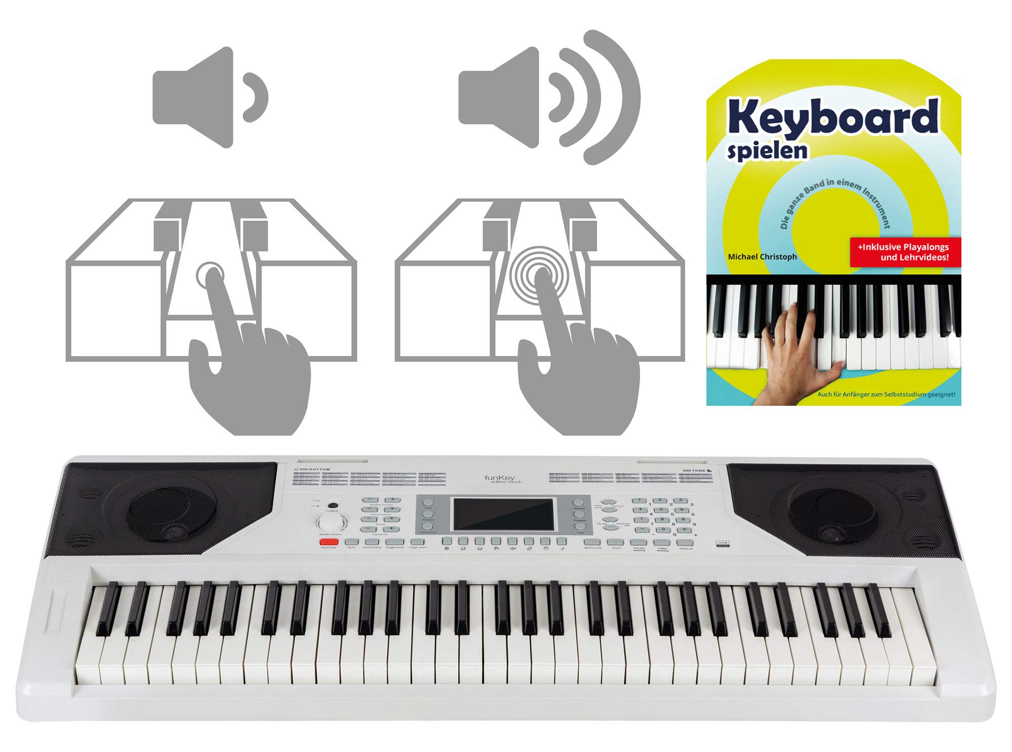 FunKey 61 Edition Touch Keyboard – 61 klawiszy – Touch Response – 300 dźwięków i 300 rytmów – automatyka towarzysząca i funkcje uczenia się – USB, mikrofon i gniazdo słuchawkowe – w zestawie szkoła