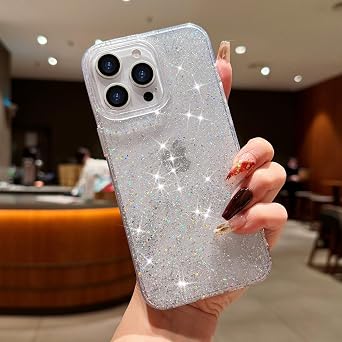 LAPOPNUT for iPhone 13 Pro Max Case for Women Girls Cute Transparent Clear Glitter Bling Camera Protection Cover Luxury Sparkly Elegant Shockproof Phone Case for iPhone 13 Pro Max 6.7 Silver