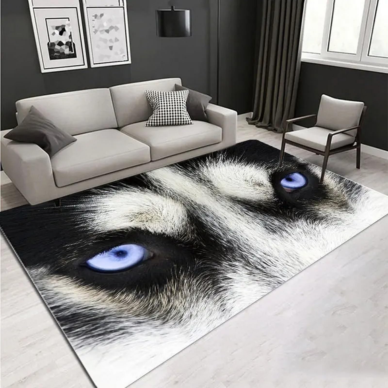 Tapis salon 100x200 cm doux à poils courts tapis antidérapant 3D