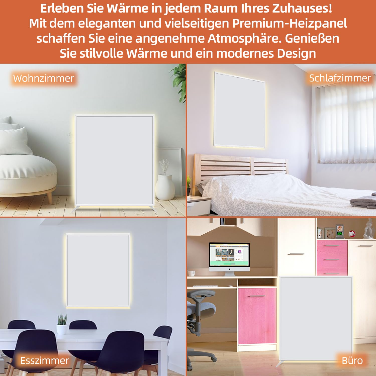 SHX Premium Infrarot Heizung mit WIFI 500W, 5-10 qm, Decken- oder Wandmontage, Standgerät, dimmbare Ambiente Beleuchtung, Fernbedienung, Fenstererkennung, LED Display, Carbon Crystal PET Oberfläche