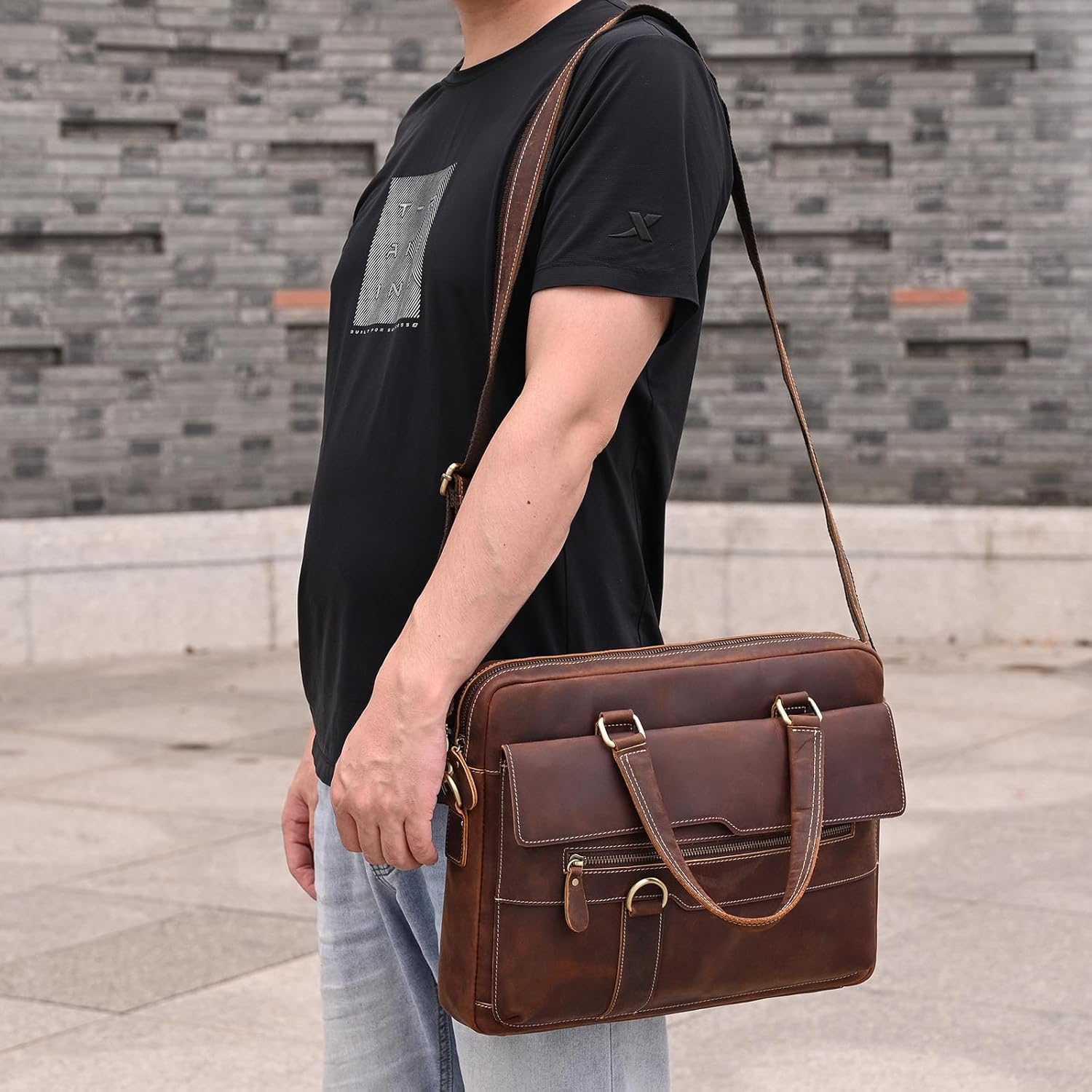 Leather briefcase 15 Inch Laptop Messenger Bags for Men and Women Office Briefcase Satchel Bag