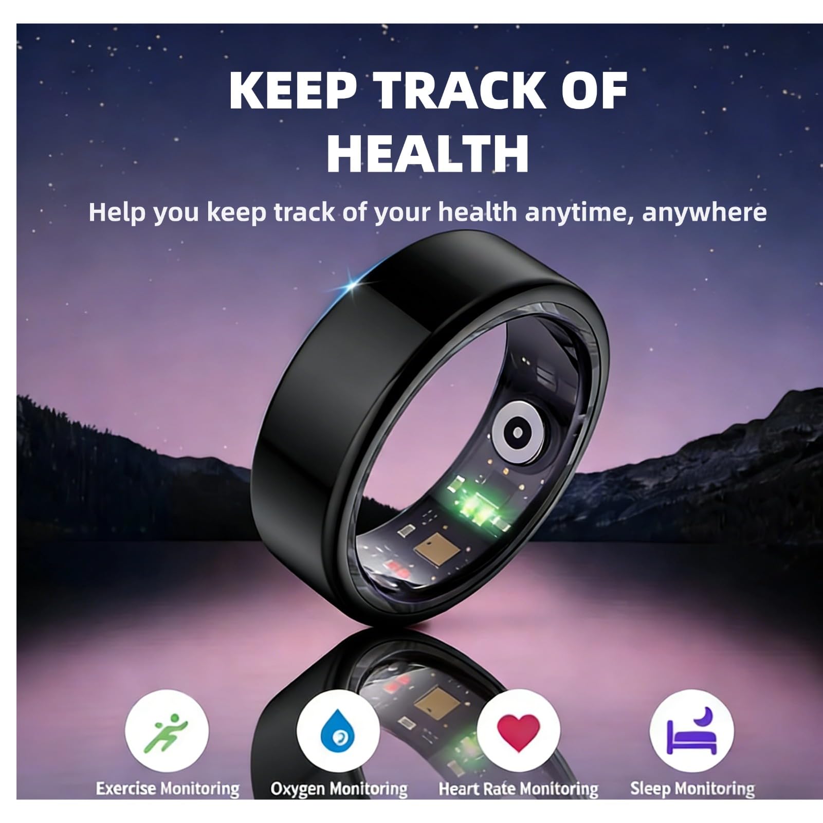 Anello di Salute Intelligente, Anello Fitness Tracker Ultraleggero Impermeabile IP68, Monitor Sportivo Ricaricabile Contapassi Monitoraggio del Sonno