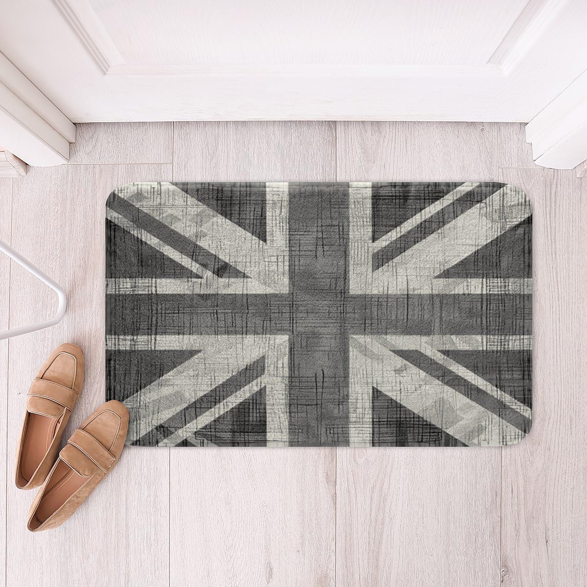 United Kingdom Flag Bathroom Rug Mat Union Jack Area Rug Carpet Grey UK Flag Non-Slip Bath Mat for Kids Adults Geometric Soft Shaggy Machine Washable