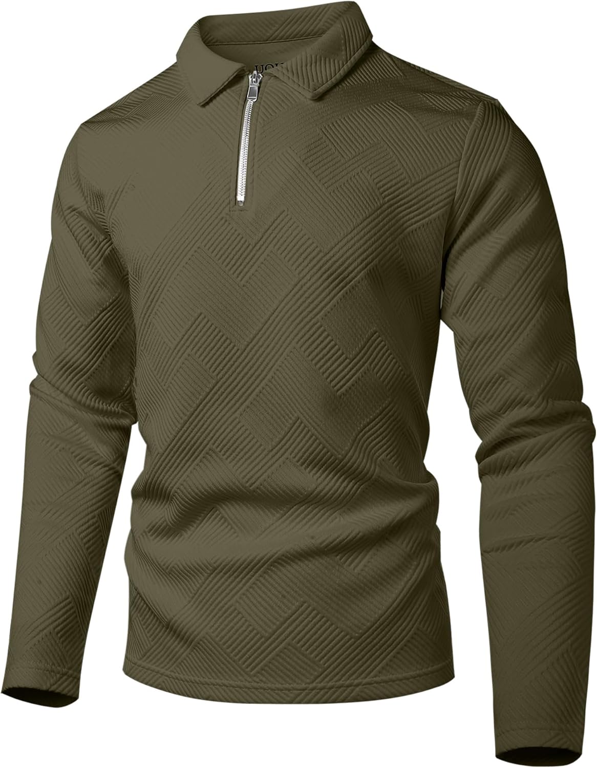 UOUA Men's Polo Shirt Quarter Zip Tops Soild Casual Geometric Texture Long Sleeve Sweaters Pullover Golf Sweatshirts - Image 6