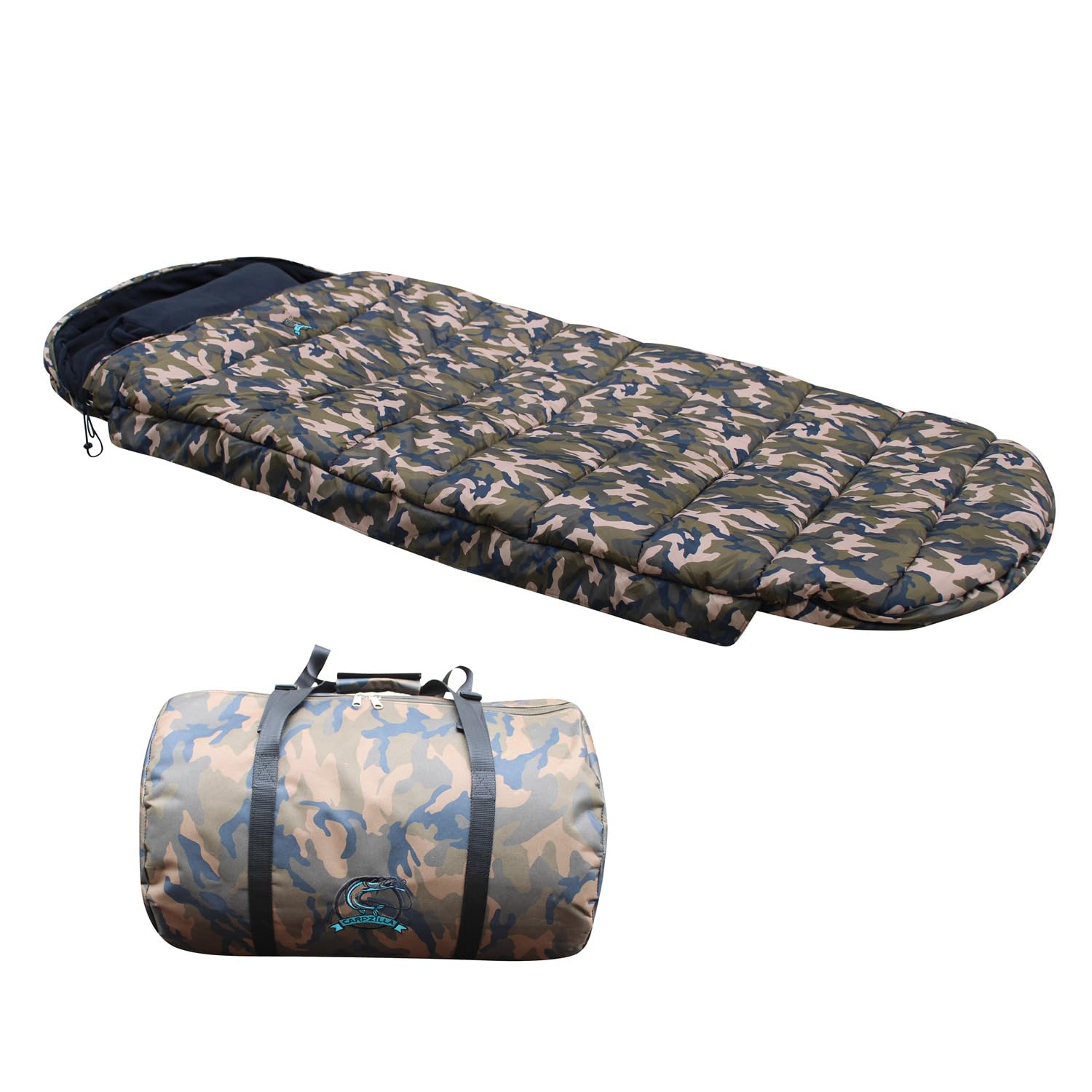 CARPZILLA Sleeping Bag Carp Fishing Snooze 5 Season Fleece Lined with Pillow Camping Hiking Backpacking Traveling 100CM Extra Wide CZ-007 Camouflage