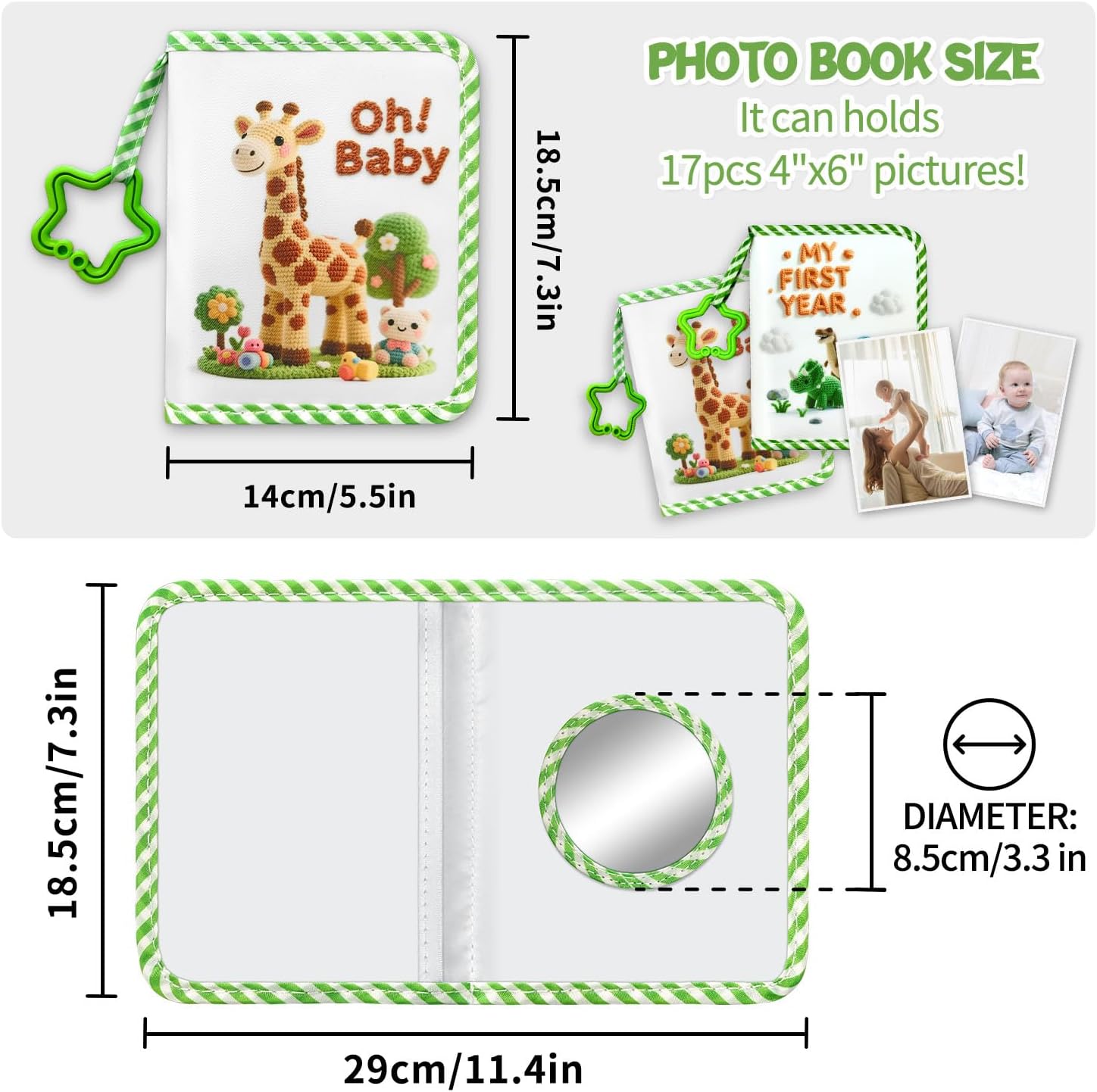 My Family And Baby Photo Album,My First Soft Photo Cloth Book For Baby Holds 17 4x6 Photos,First Book of Album Picture Book Gift for Newborn Toddler Kids Baby Shower-Dinosaur