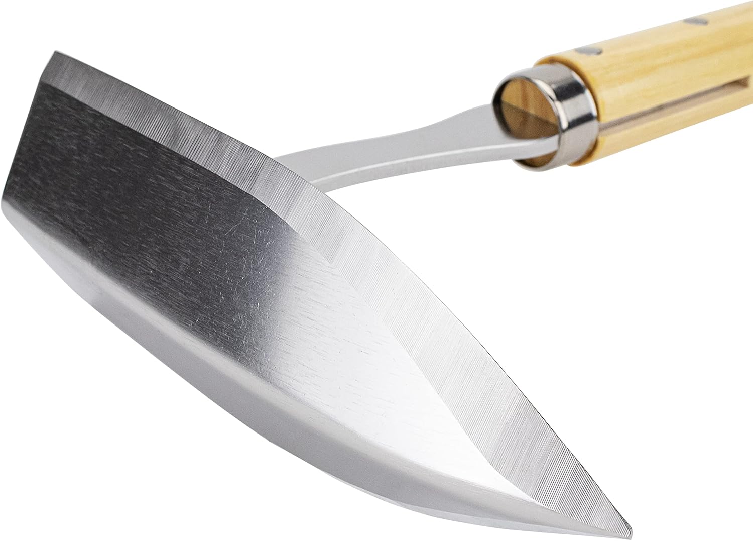 Nisaku NJP1012 Handheld Long Handle Triangle Hoe, Authentic Tomita (Est. 1960) Japanese Stainless Steel, 4.5" Blade width, Polished Wood