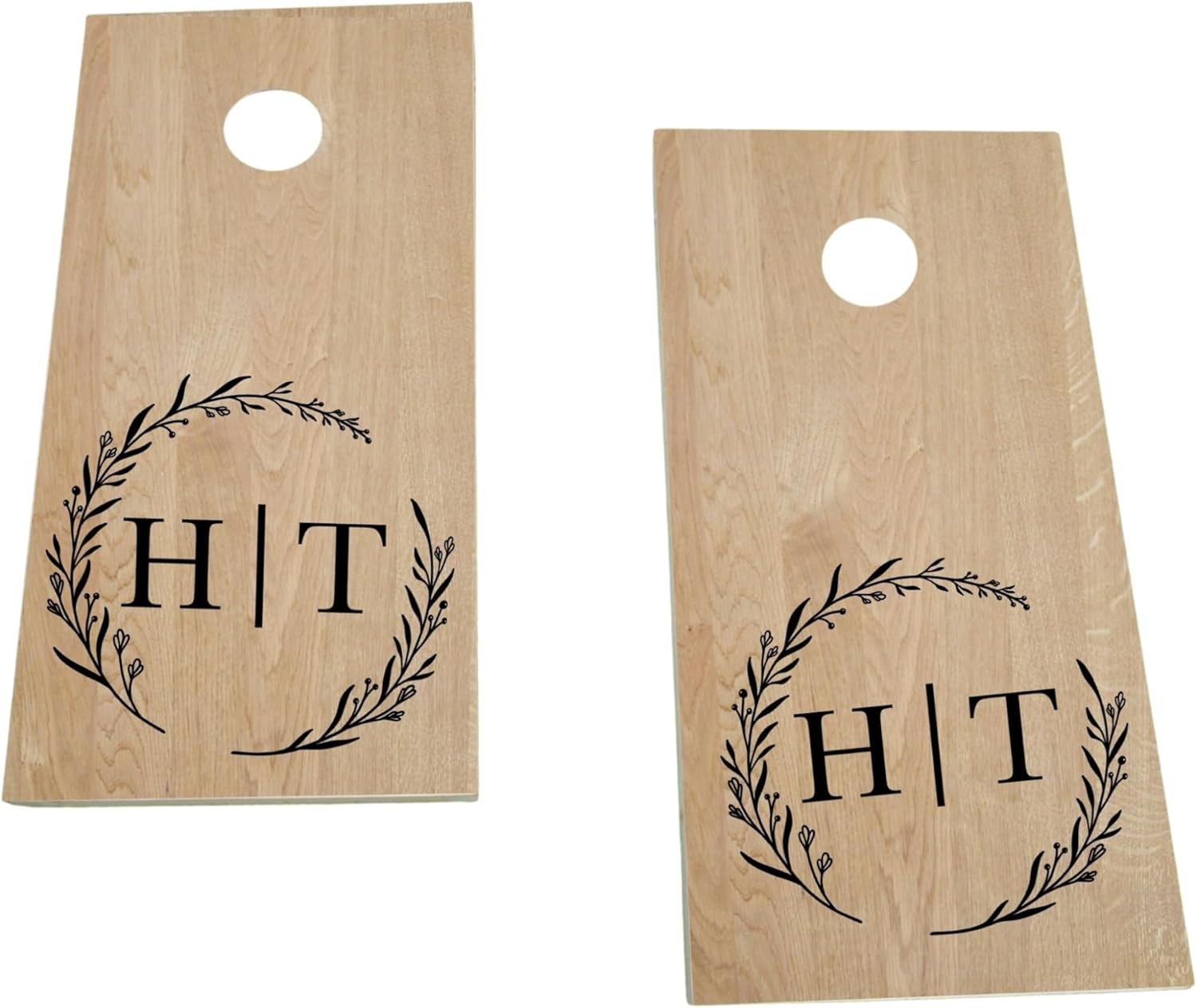 Custom Cornhole Board Decals, Monogram Laurel Wreath Personalized Corn Hole Vinyl Sticker, Wedding Reception Lawn Games, Set of 2