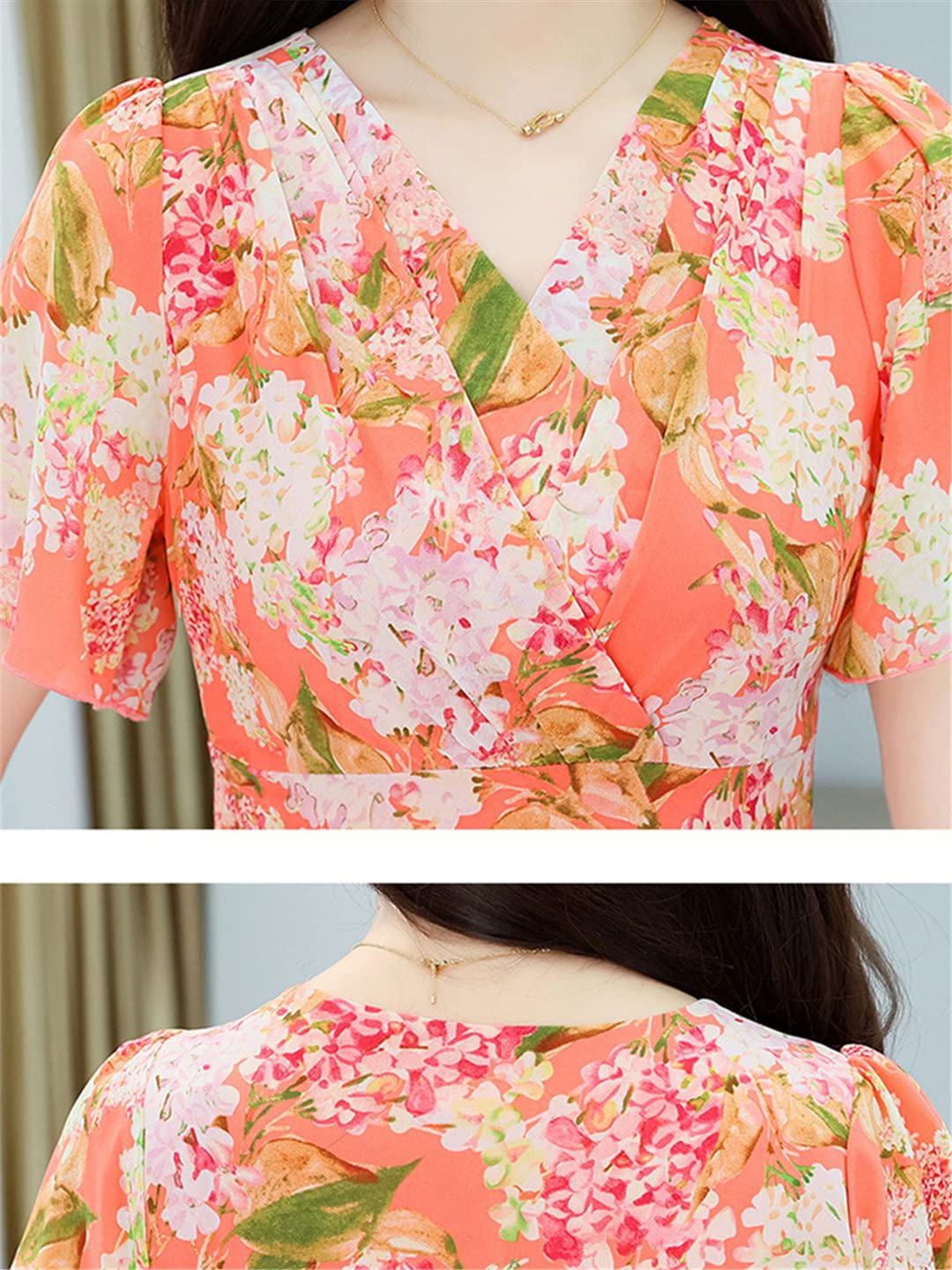 Abito estivo da donna, lungo, in chiffon, floreale, con scollo a V, per feste